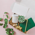 Load image into Gallery viewer, a gift box with a candle, a notepad, and a succulent