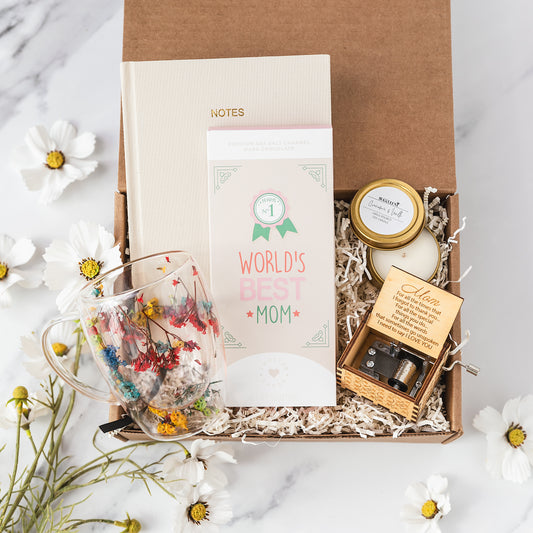 a mother's day gift box with a mother's day card