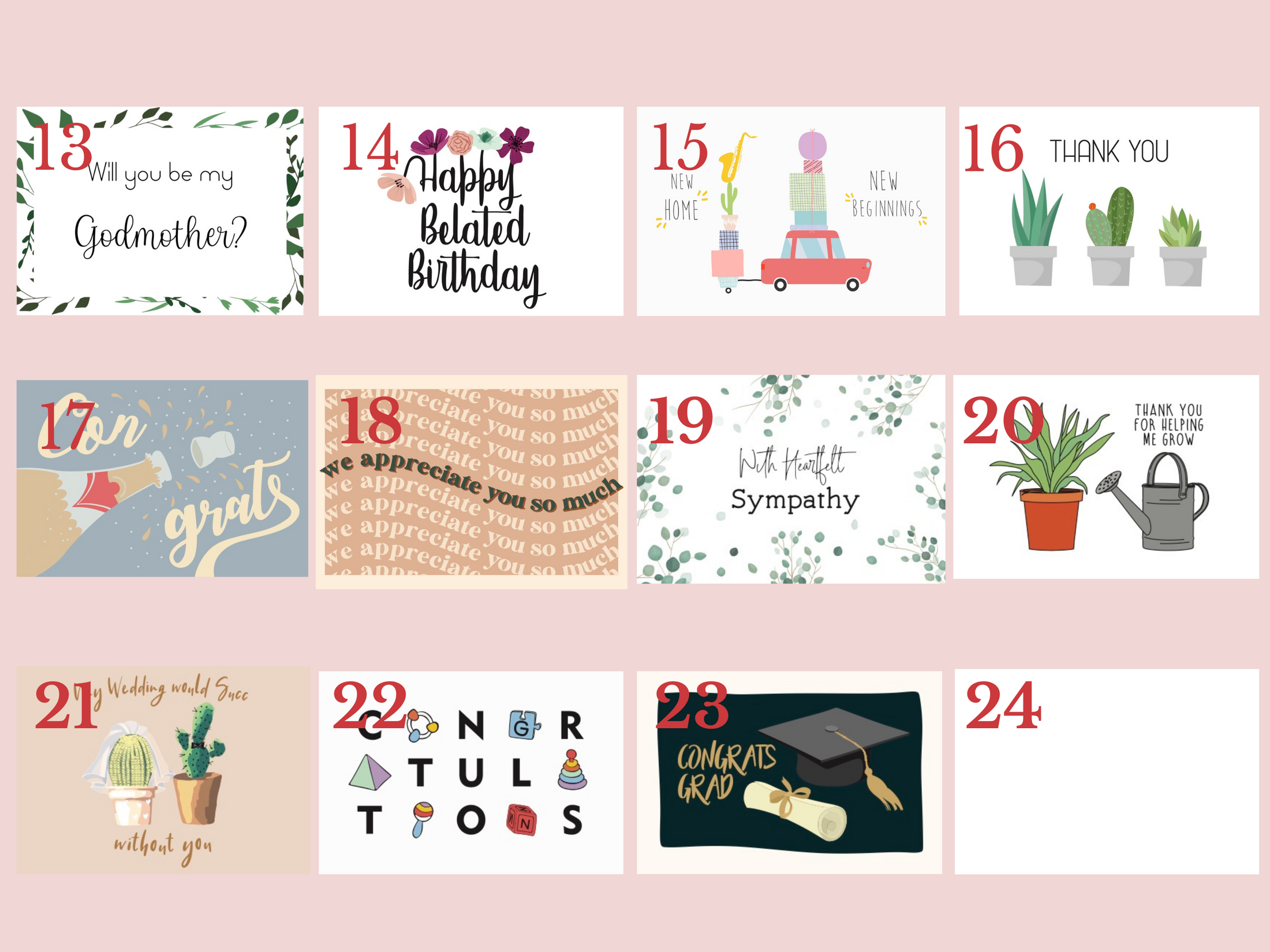 a series of greeting cards with a variety of greetings