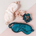 Load image into Gallery viewer, a satin bag and two scrunffles on a pink and blue background
