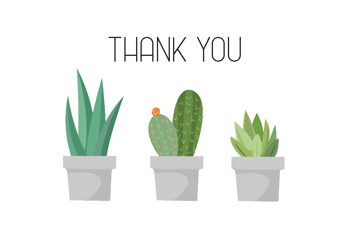 three potted plants with the words thank you