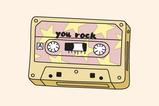 a drawing of a cassette with the words you rock on it